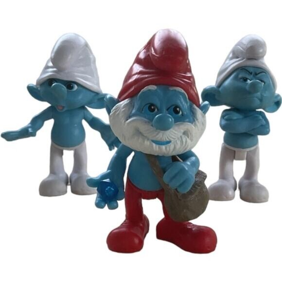 Vintage Peyo Jakks Smurfs Figures Papa Grouchy Happy Smurf Cake Toppers - Picture 1 of 6